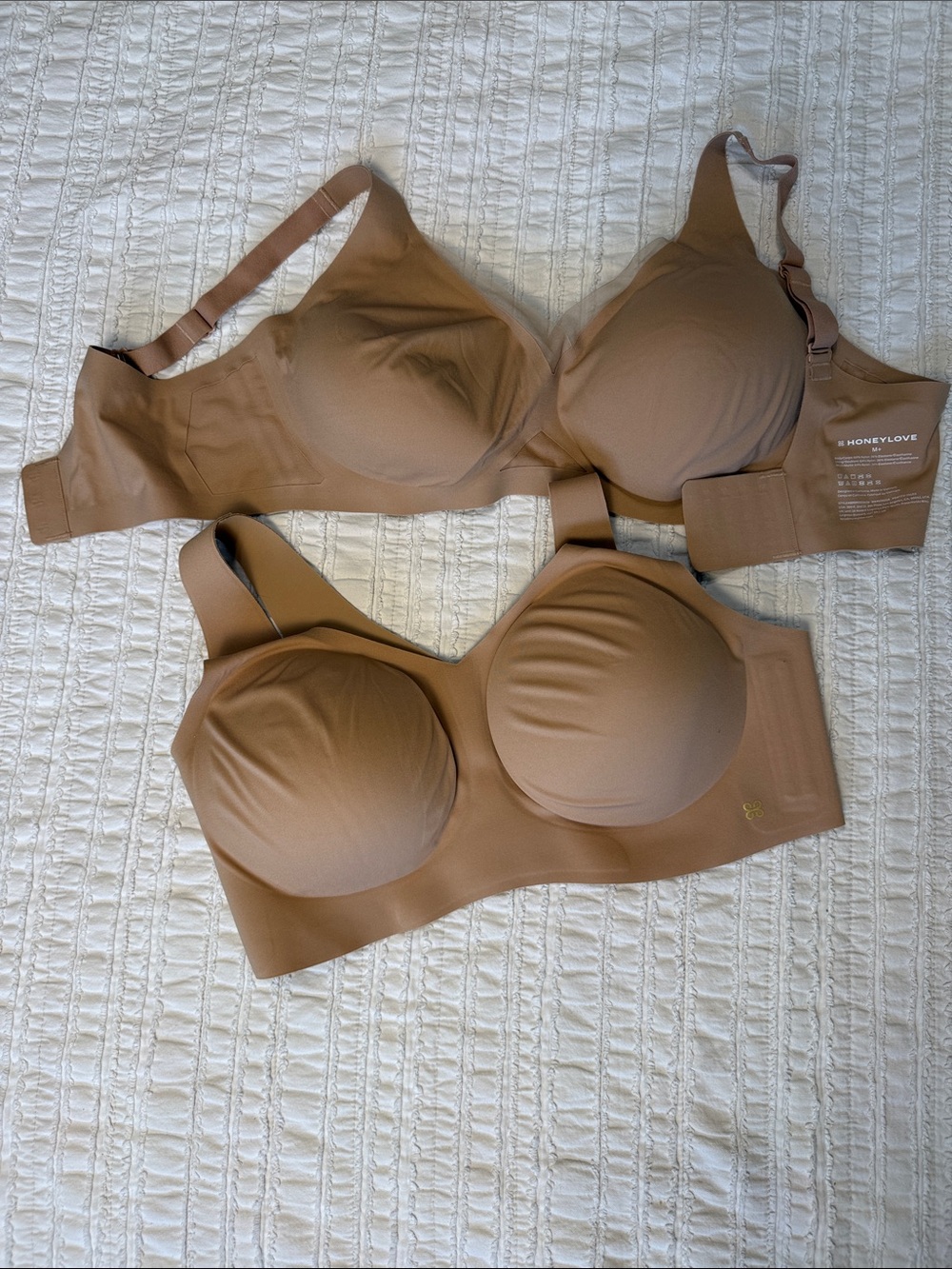 Set of TWO Honeylove Wireless Sculpting Bras in Nude Size M